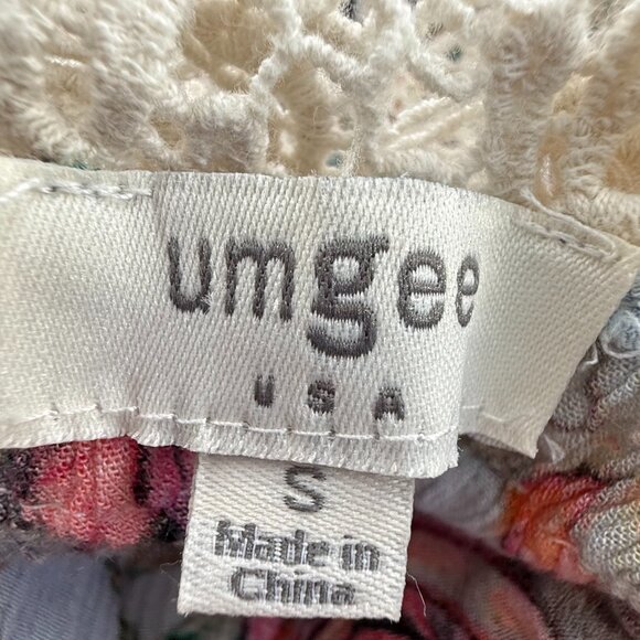 Umgee Mini Shift Dress Small Floral Crochet Neckline Cotton Blend V-Neck - Picture 2 of 11